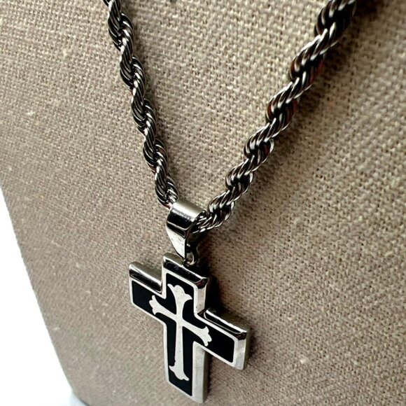 Stainless Steel Cross Necklace & Saint Benedict Bracelet.  B90 - Picture 4 of 16
